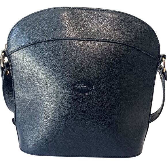 Vintage Longchamp Leather Bag Crossbody Adjustable Dark Blue Gold France - Picture 1 of 9